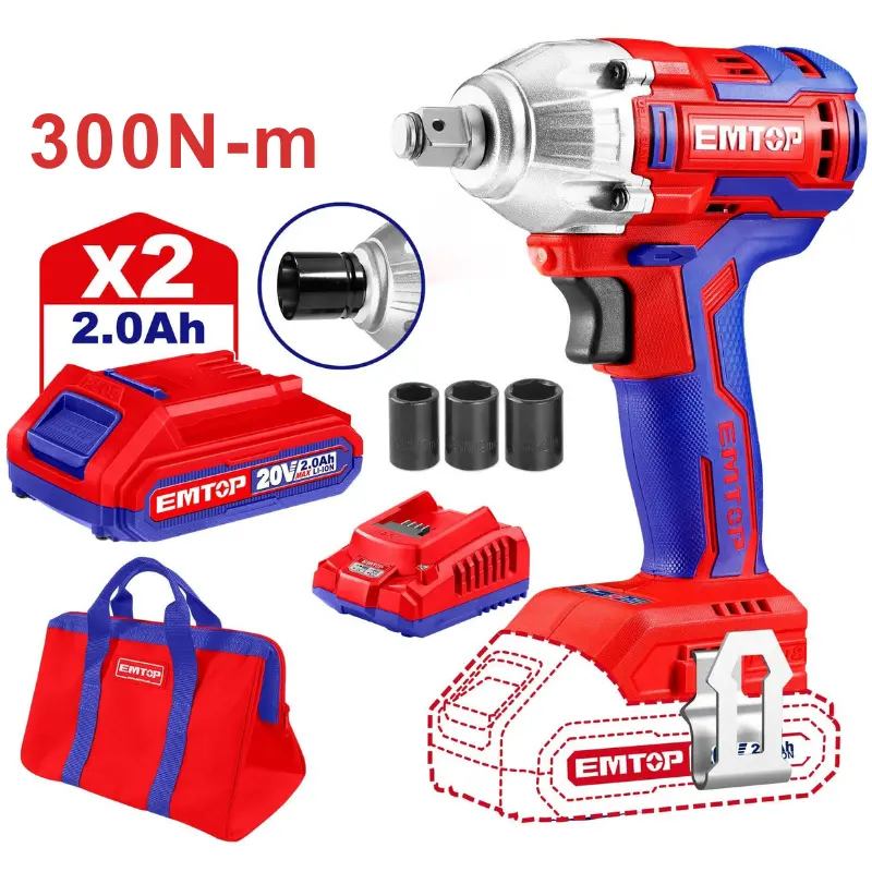 PISTOLA DE IMPACTO 1/2" 300NM EMTOP BATERÍA 20V - P20S ECDLIW20221 Grupo Dila