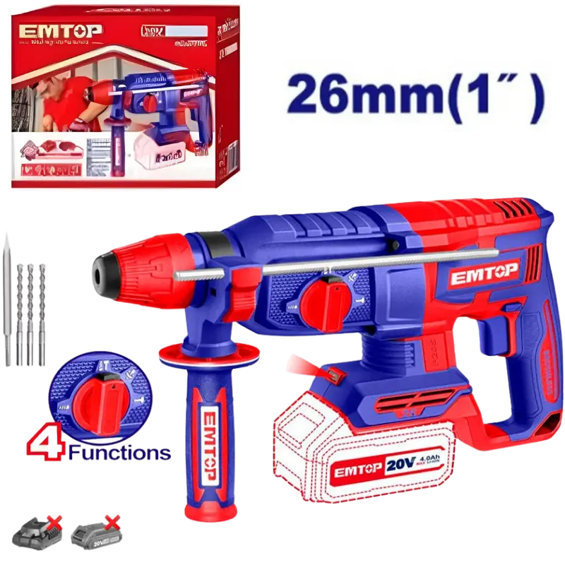 MARTILLO SDS PLUS BATERIA EMTOP 20V 2,5J 26mm P20S ELRH20268 Grupo Dila