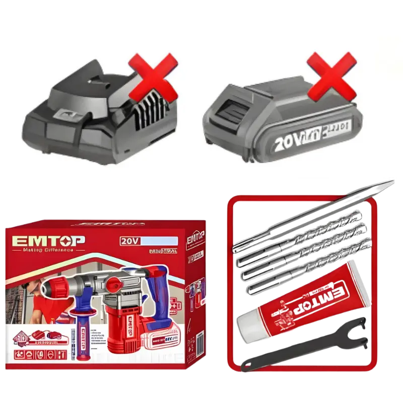 MARTILLO PERCUTOR SDS PLUS BATERIA EMTOP 20V 4,5J P20S ELRH20288 Grupo Dila